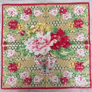 Kenzo Floral vintage handkerchief with Red and Yellow Accents cotton